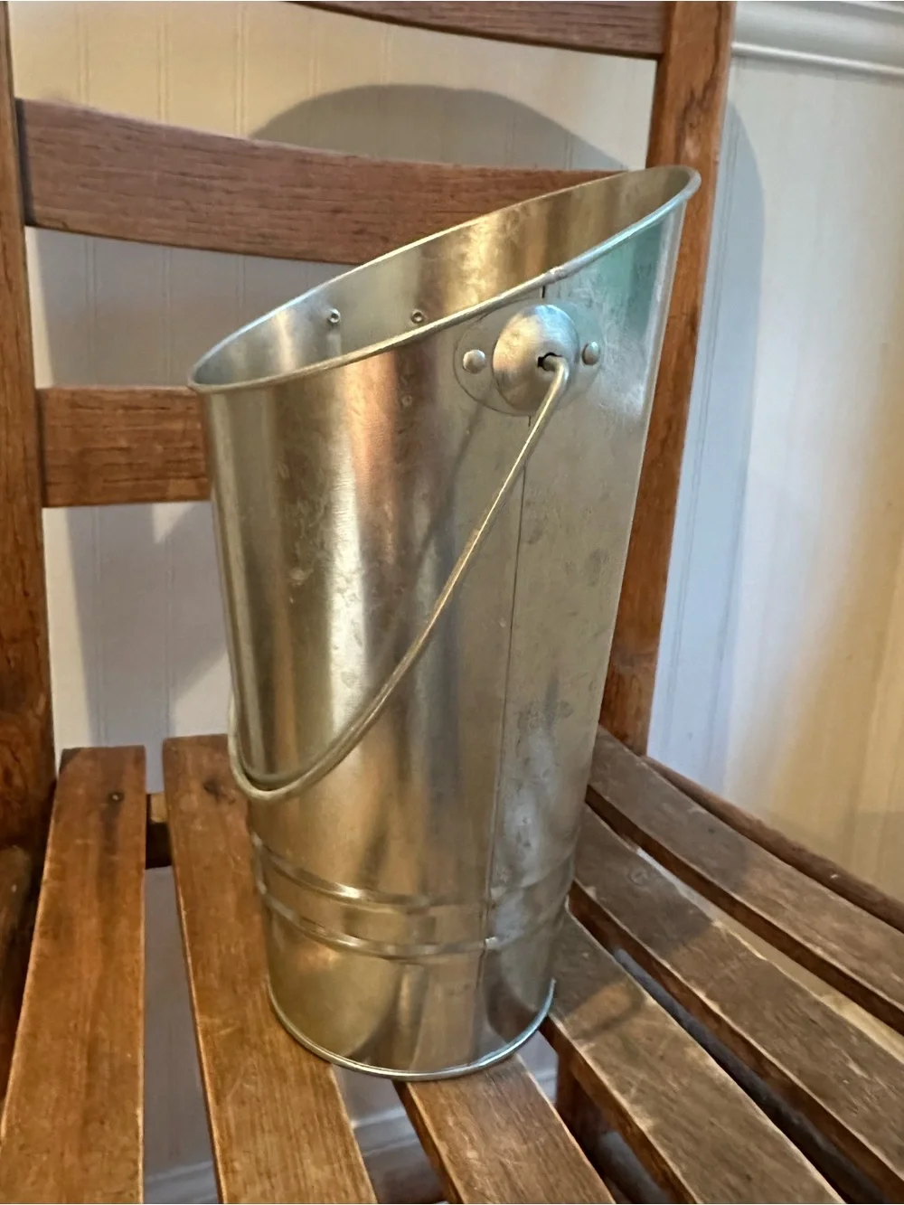Galvanized • slanted bucket with handle • wall vase